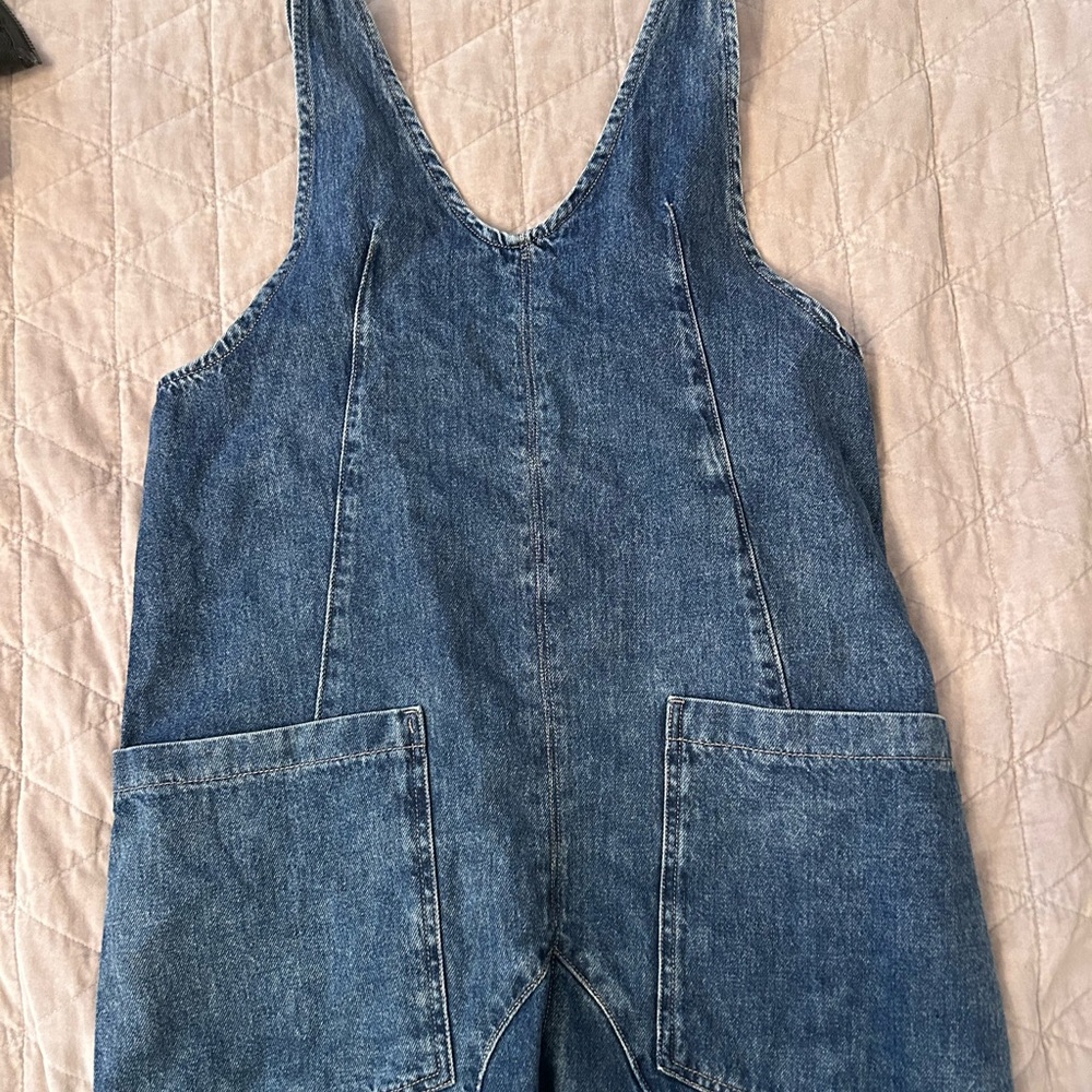 Free People High Roller Denim Jumpsuit